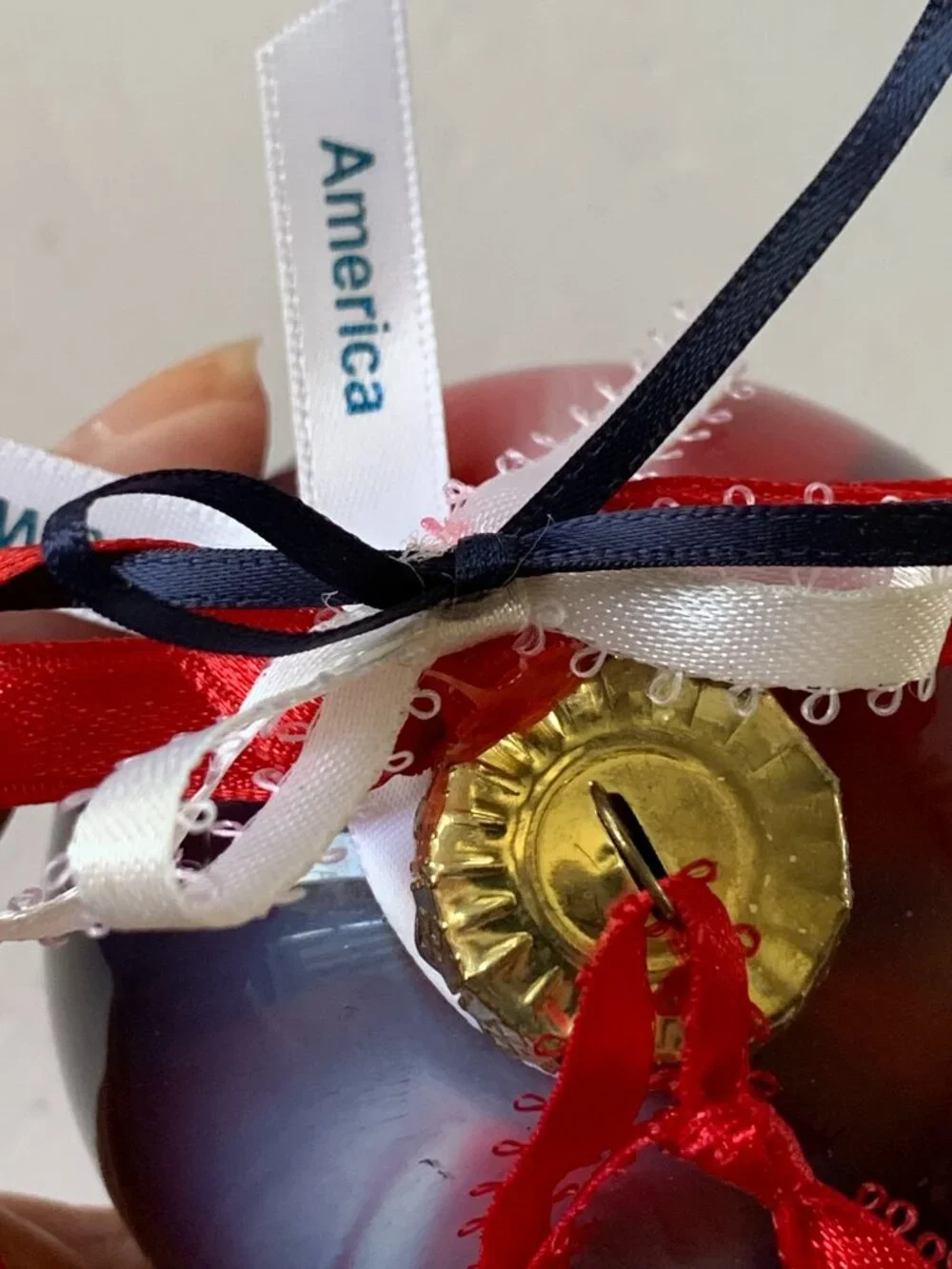 UNITED WE STAND GLASS RED BLUE BALL PATRIOTIC CHRISTMAS ORNAMENT